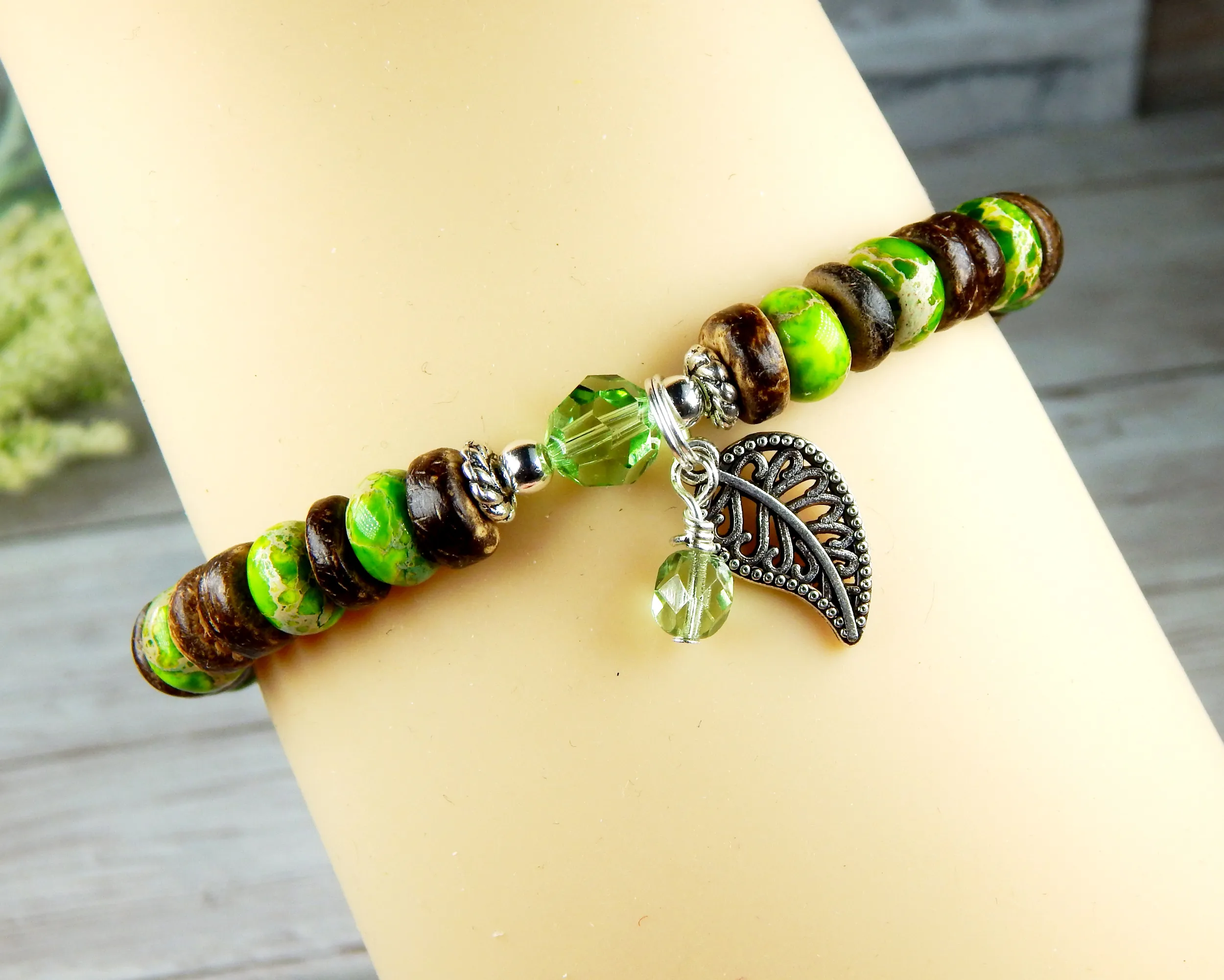 Green Nature Bracelet - Leaf Charm Nature Jewelry for Women