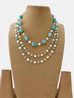 Green Pearl Embellished Layered Necklace
