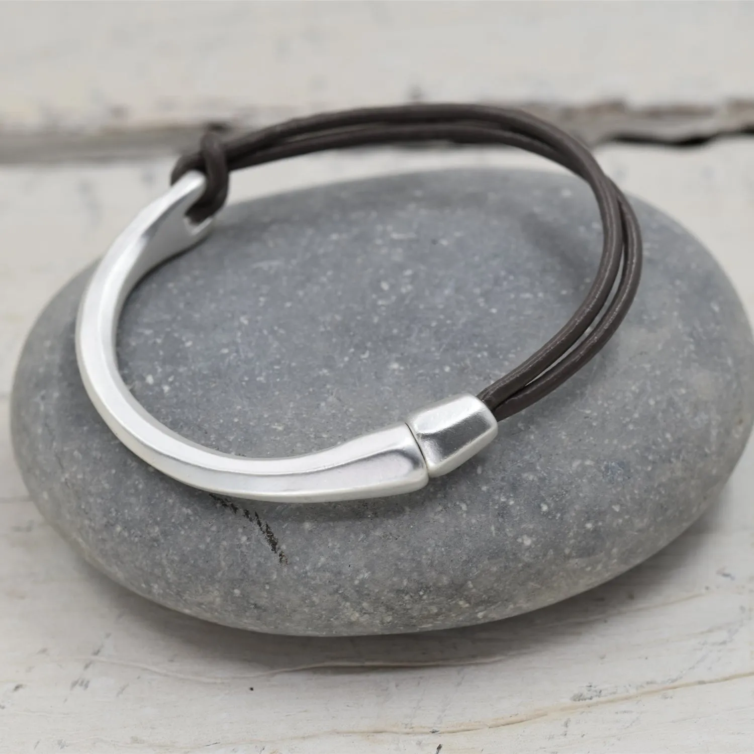 Half bangle half leather bracelet with magnetic clasp