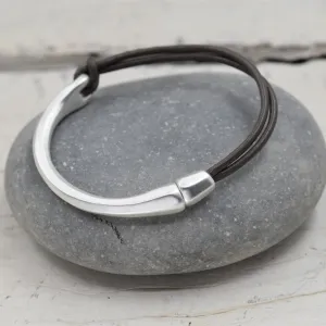 Half bangle half leather bracelet with magnetic clasp