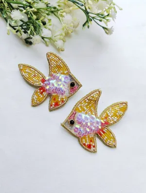 Handcrafted Quirky Yellow Fish Beaded Studs for Chic Women & Girls
