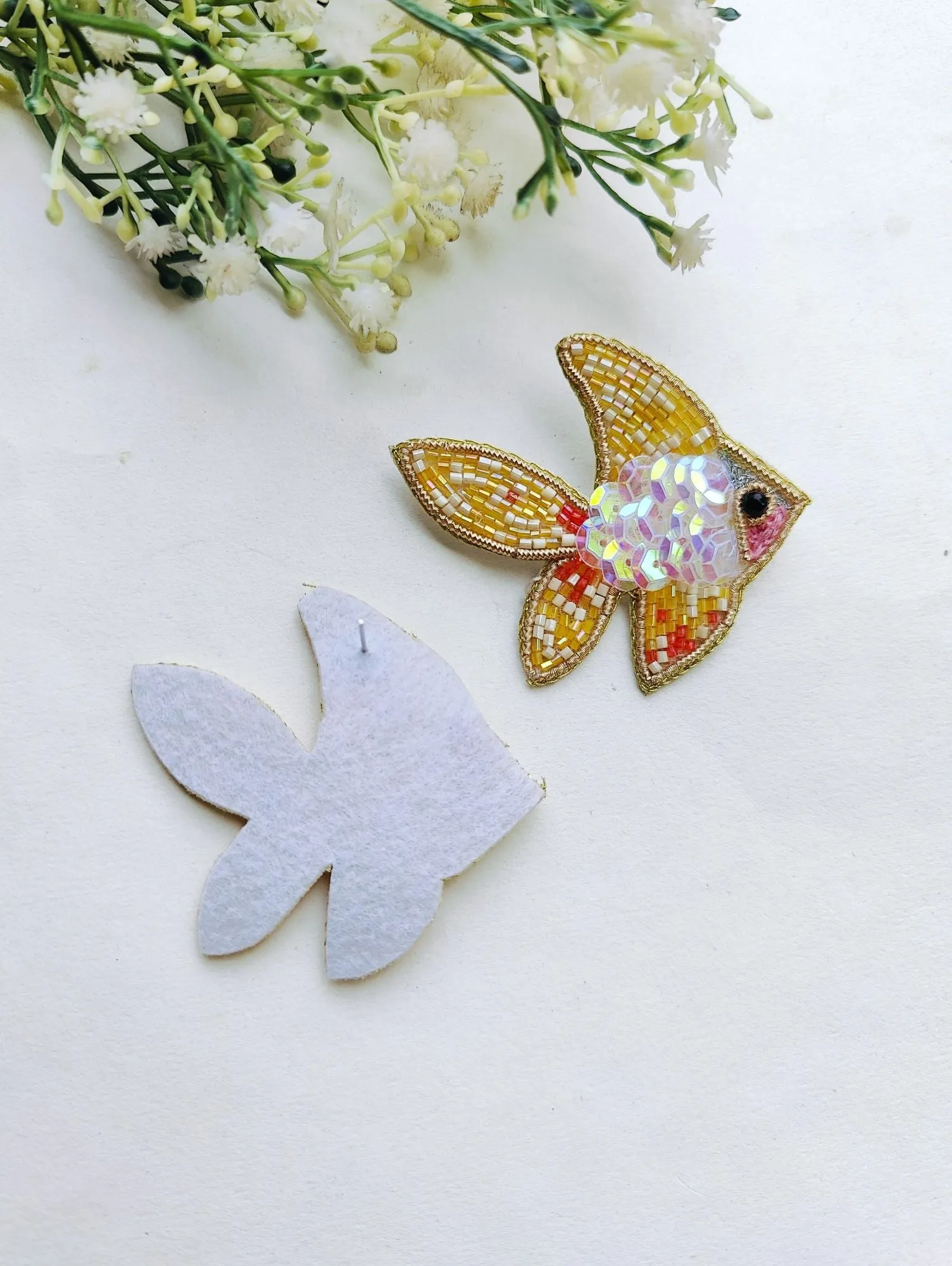 Handcrafted Quirky Yellow Fish Beaded Studs for Chic Women & Girls