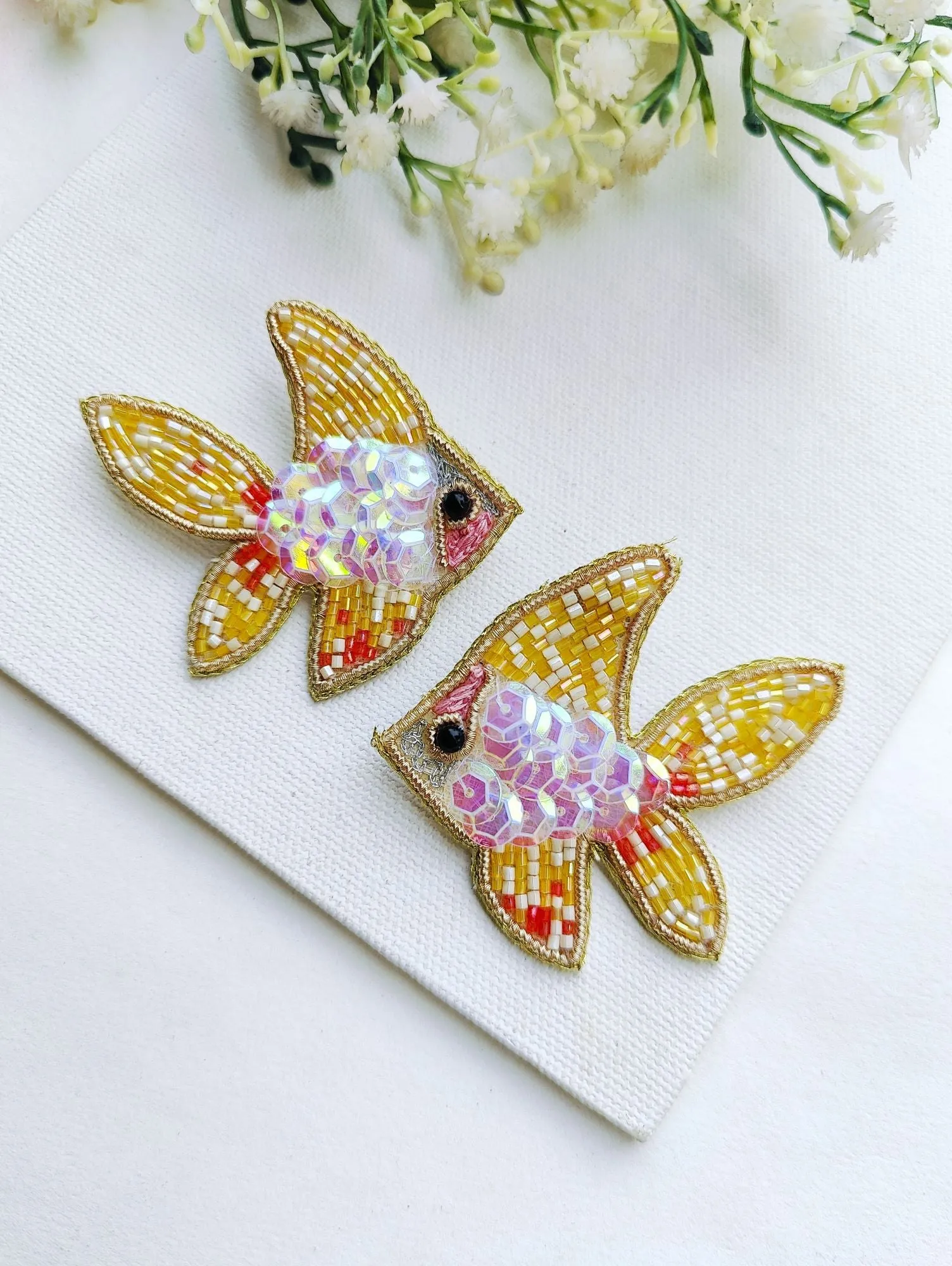 Handcrafted Quirky Yellow Fish Beaded Studs for Chic Women & Girls