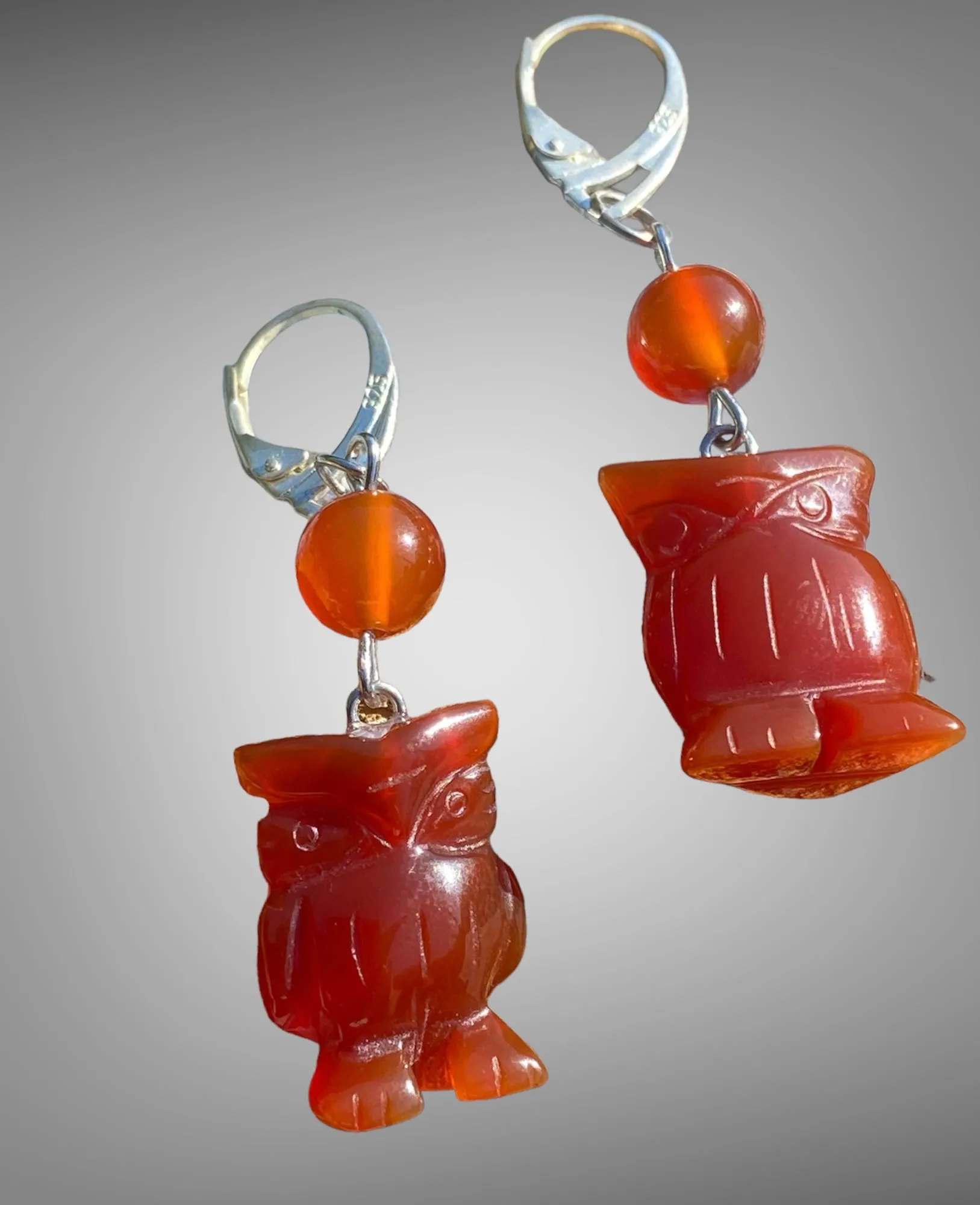 Handmade Carnelian Owl Earrings