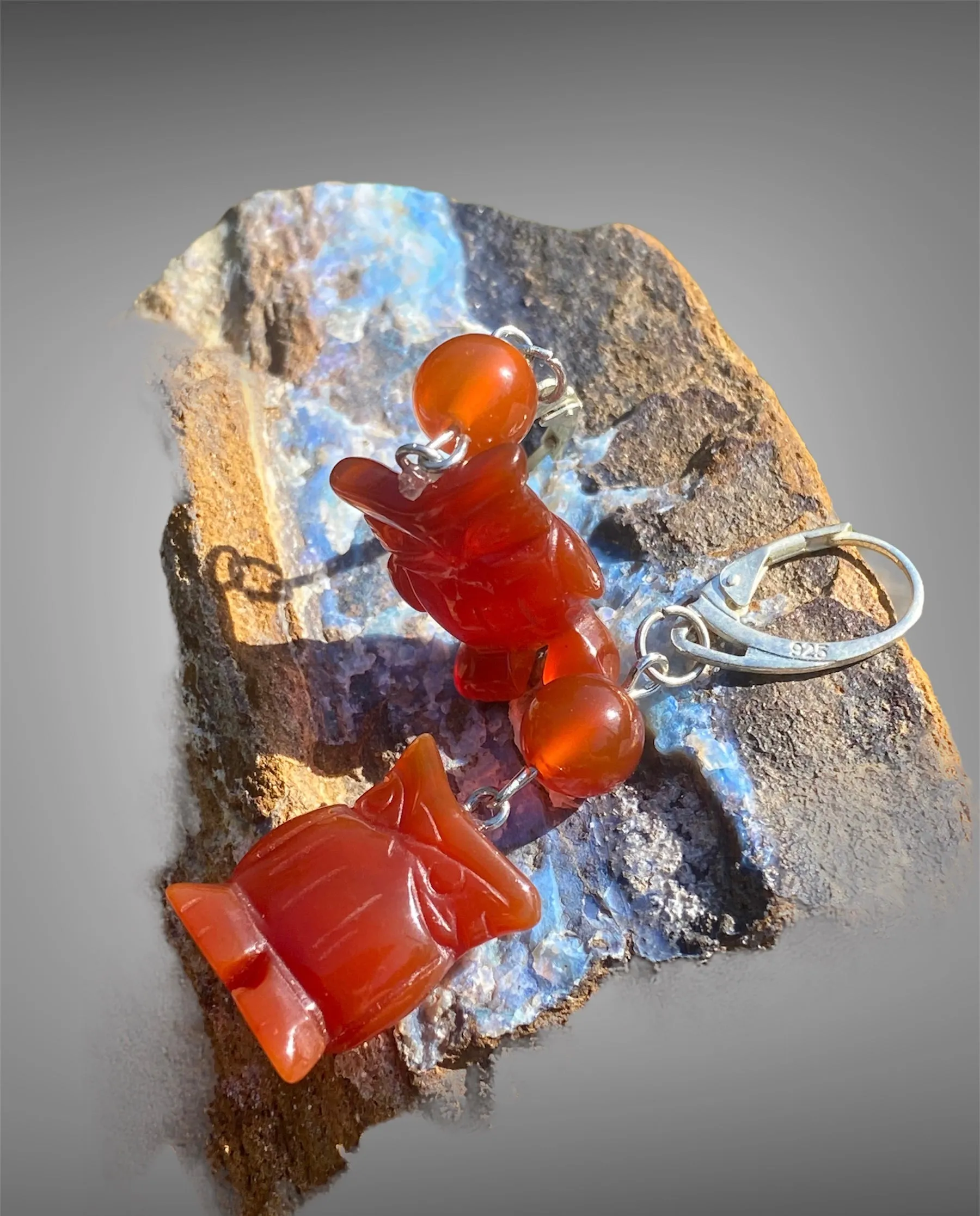 Handmade Carnelian Owl Earrings