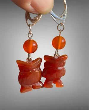 Handmade Carnelian Owl Earrings