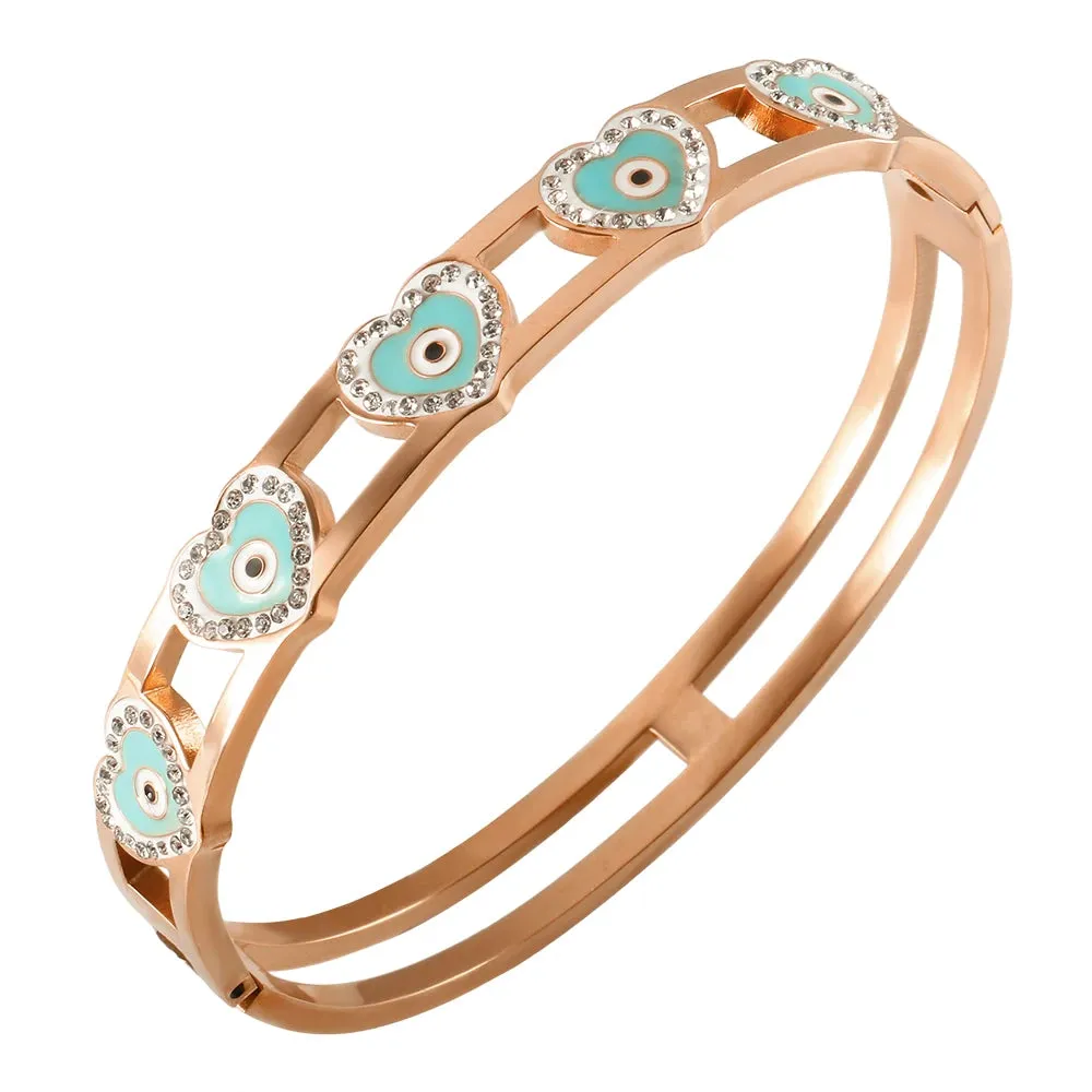 Heart Evil Eye Charm Bangles Hollow Crystal Enamel Bracelets Jewelry