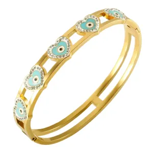 Heart Evil Eye Charm Bangles Hollow Crystal Enamel Bracelets Jewelry