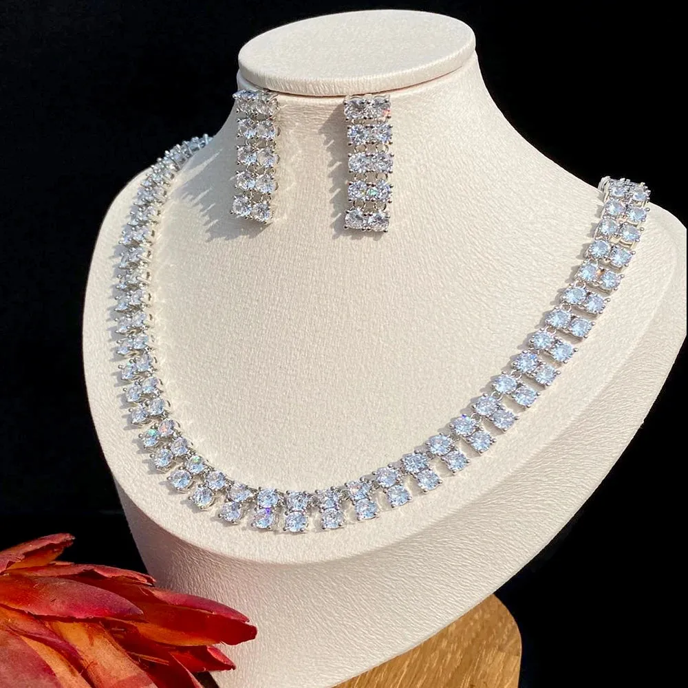 High Quality Marquise Cut Cubic Zirconia Wedding Necklace and Earrings Set