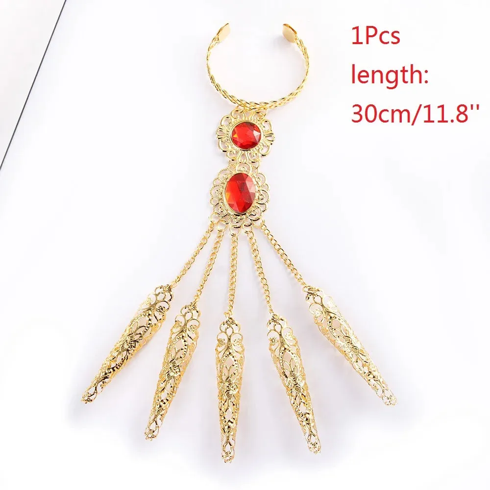 Indian Thai Golden Finger Bracelet /Shining Red Crystal Girl's Belly Dance Jewelry