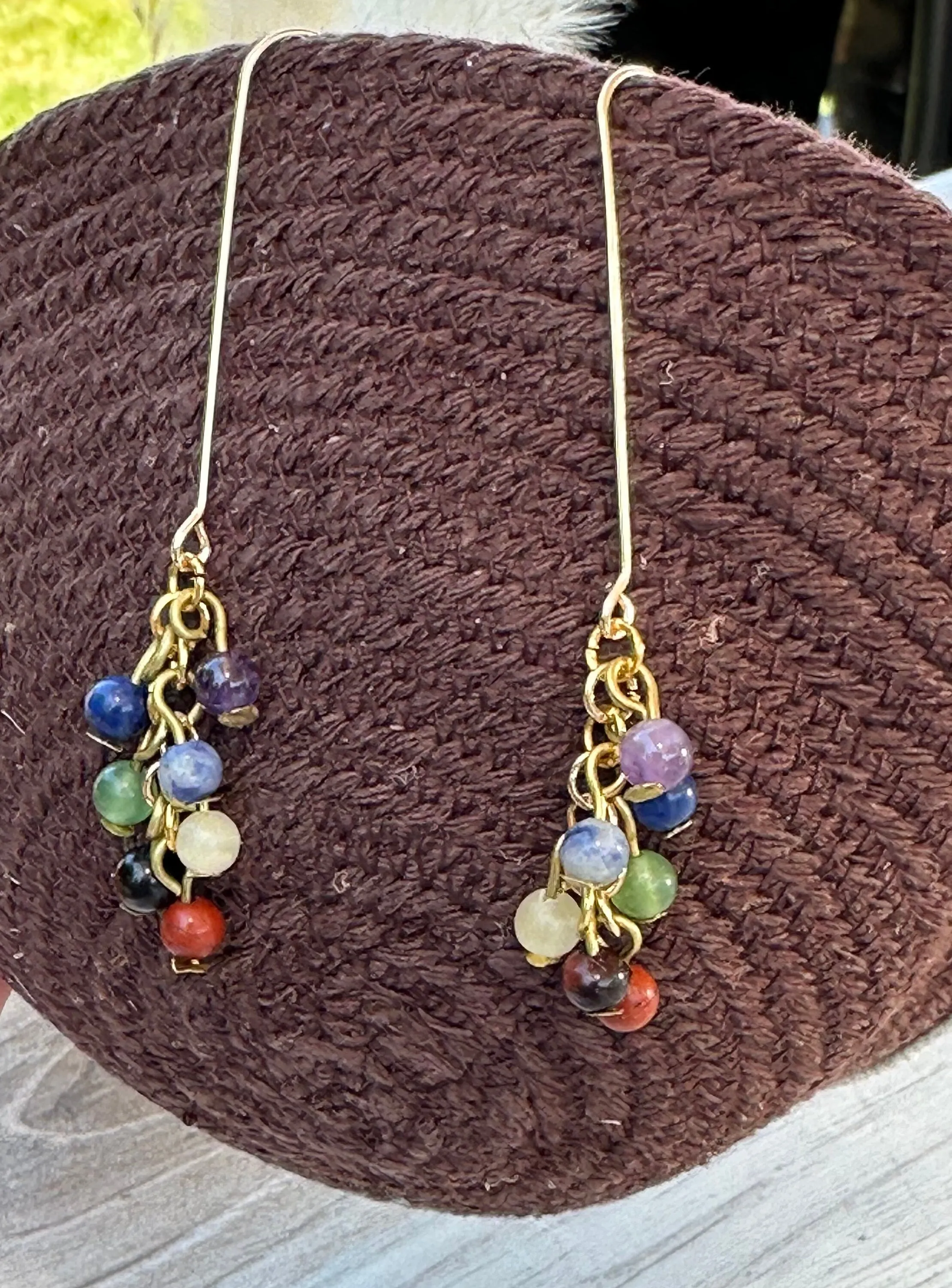 Jewelry Earrings Chakra Beaded Dangle Rainbow Gold