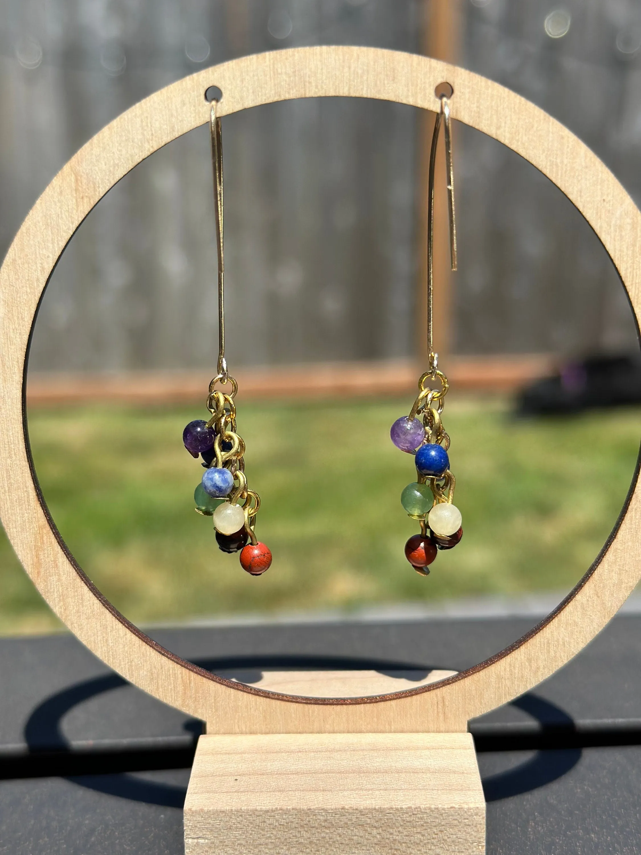 Jewelry Earrings Chakra Beaded Dangle Rainbow Gold