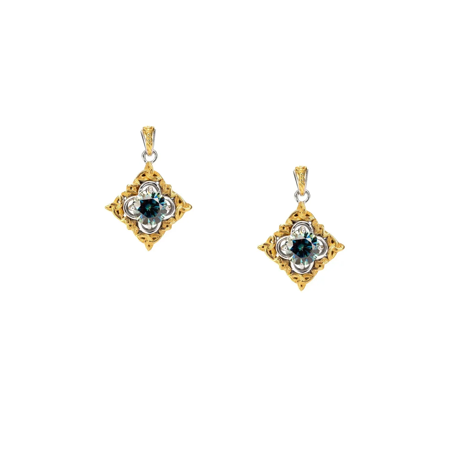 Keith Jack Sterling Silver Rhodium   10k Mystic Blue Moissanite Celestial Earrings