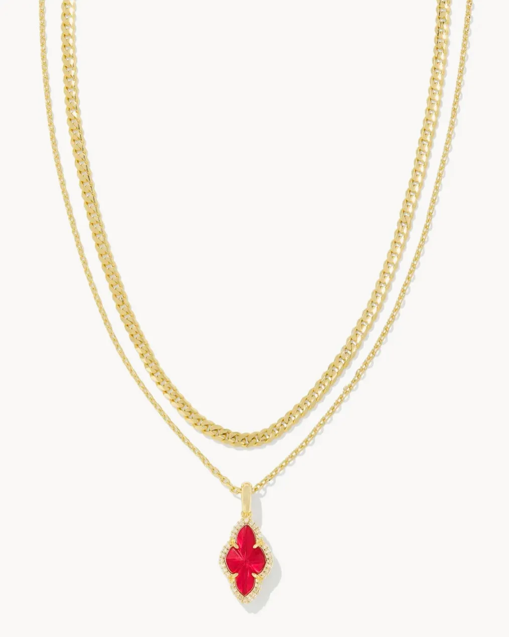 Kendra Scott: Abbie Pave Frame Multi Strand Necklace in Gold Cranberry Illusion