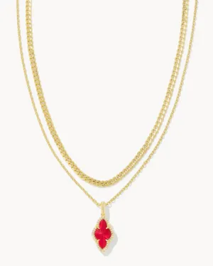 Kendra Scott: Abbie Pave Frame Multi Strand Necklace in Gold Cranberry Illusion