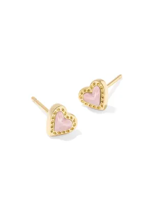 Kendra Scott: Mini Ari Heart Stud Earrings in Gold Rose Quartz
