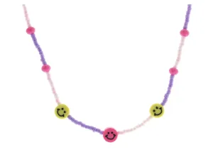 Kids 14” Pink Happy Face Necklace