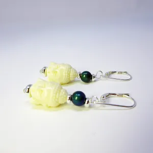Kwan yin white stone earrings, color change earrings, kuan yin jewelry, zen style gift, mood bead earrings, yoga jewelry,