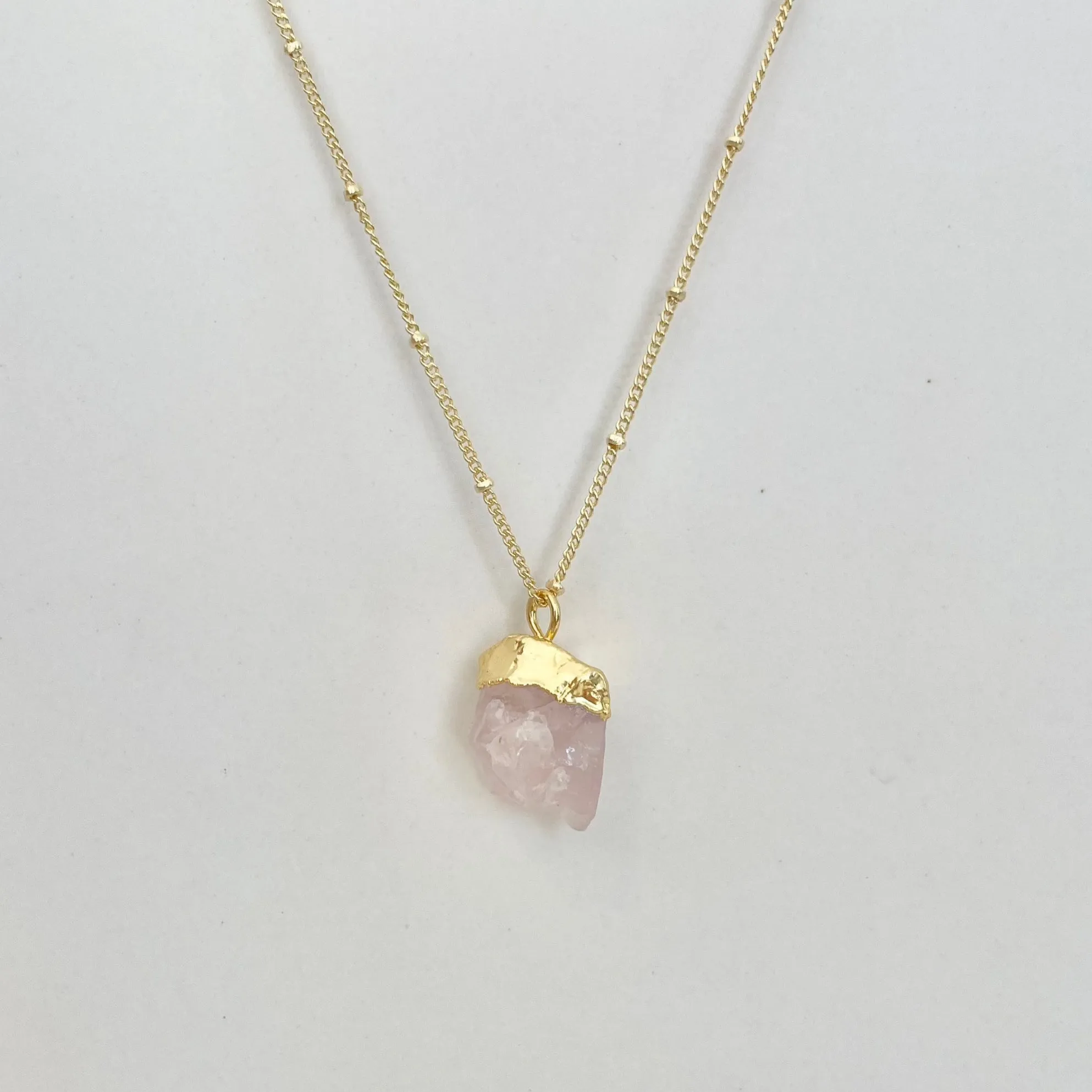 Large Raw Rose Quartz Necklace | Heart Space