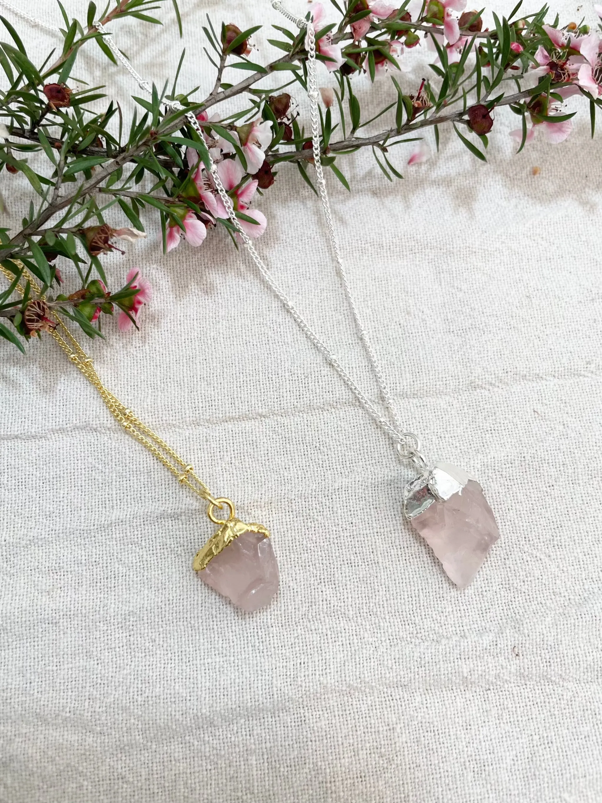 Large Raw Rose Quartz Necklace | Heart Space
