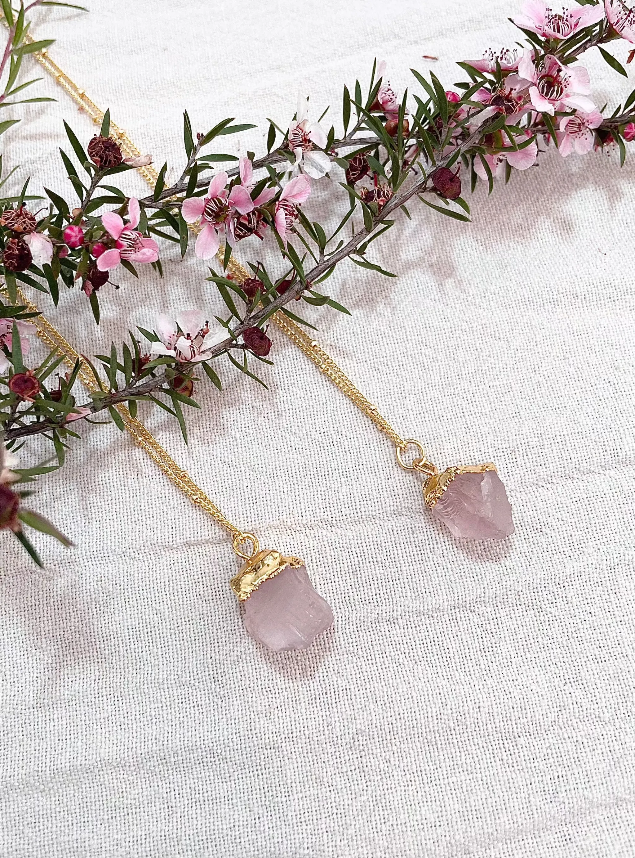 Large Raw Rose Quartz Necklace | Heart Space