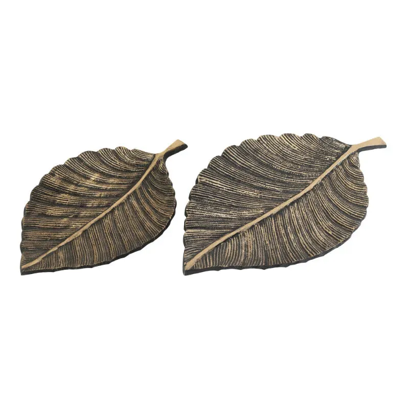Leafy Affair Black & Gold Tray | Set Of 2