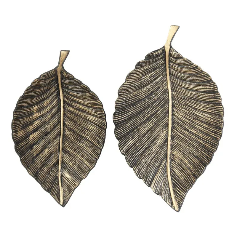 Leafy Affair Black & Gold Tray | Set Of 2