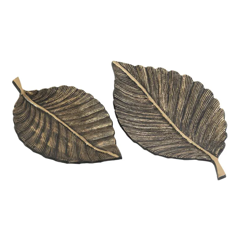 Leafy Affair Black & Gold Tray | Set Of 2