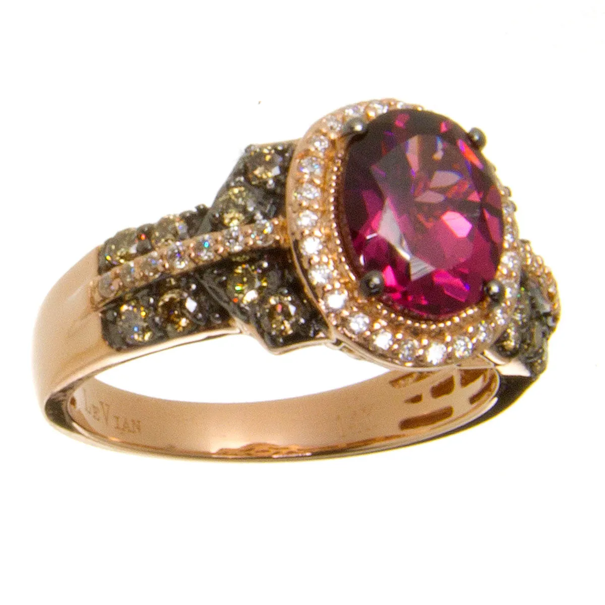 LeVian Rhodolite Garnet Chocolate & White Diamond Ring