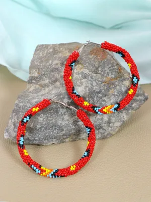 Lia's Bohemian Red Beaded Hoop Earrings - Handcrafted Delight for Fashionistas