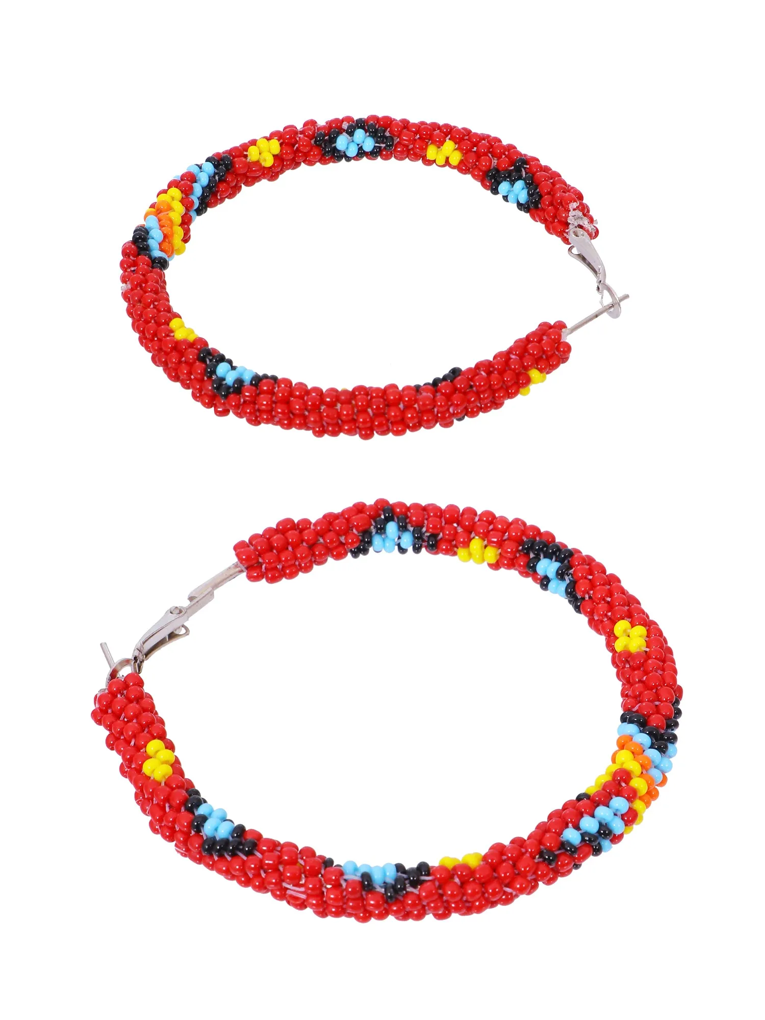 Lia's Bohemian Red Beaded Hoop Earrings - Handcrafted Delight for Fashionistas