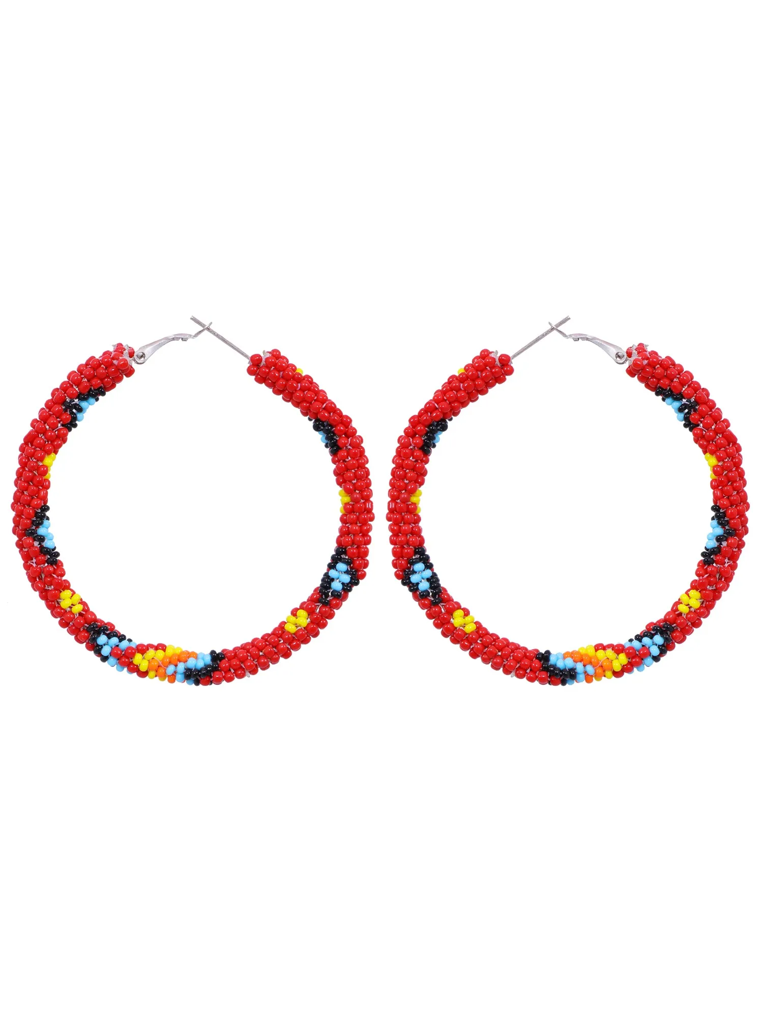 Lia's Bohemian Red Beaded Hoop Earrings - Handcrafted Delight for Fashionistas