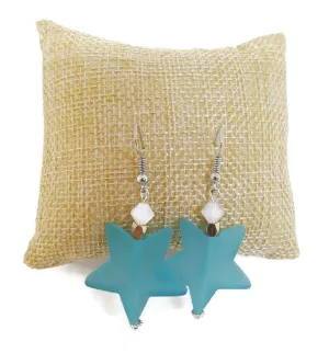 Light Blue Star Resin Bead Earrings with White Czech Glass Beads