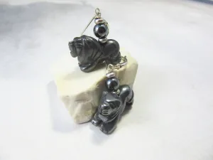 Lion Earrings, Carved Hematite Earrings -  Zoo Keeper Earrings - Lion Jewelry Animal Themed Gift for Safari Guide or science mammologist