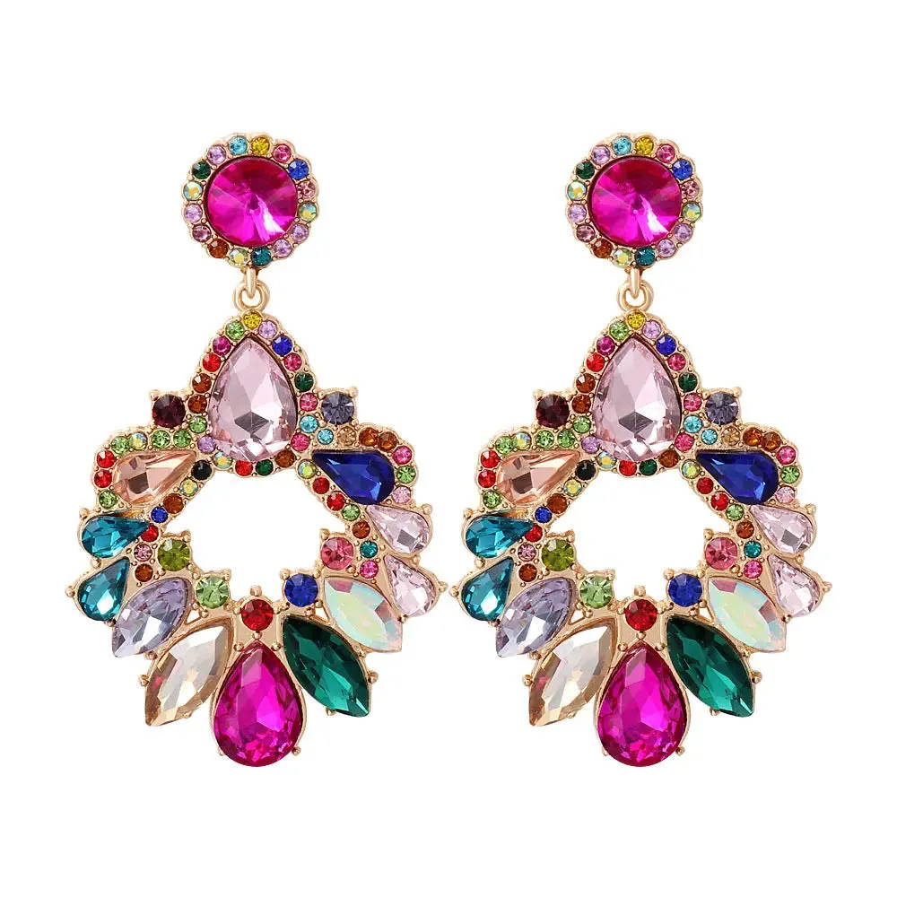 LOVCIA Chic Geometric Rhinestone Studded Alloy Earrings