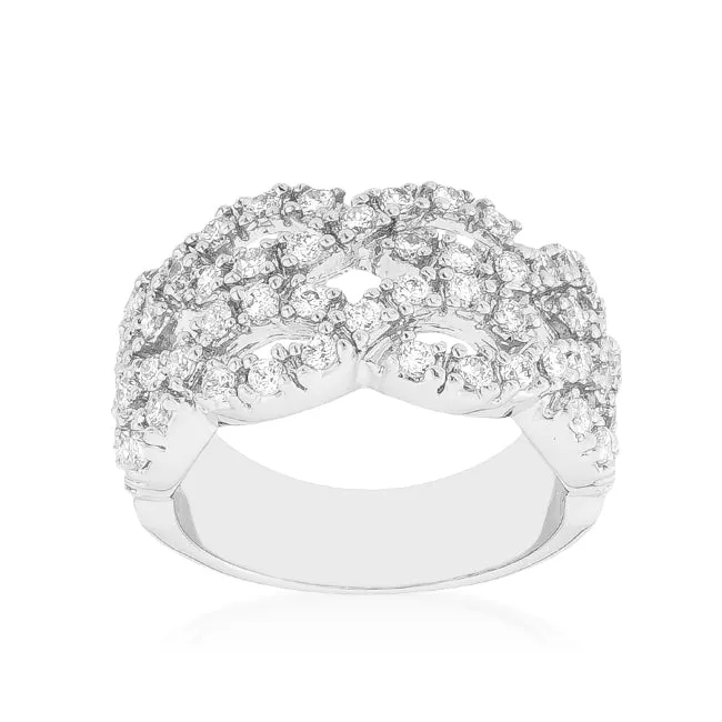 LOVCIA Elegant Braided CZ Rhodium-Plated Cocktail Ring