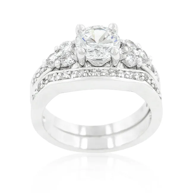 LOVCIA Elegant Triple Gem Bridal Ring Set