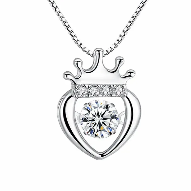 LOVCIA Women Dancing CZ Heart Crown 925 Sterling Silver Pendnat