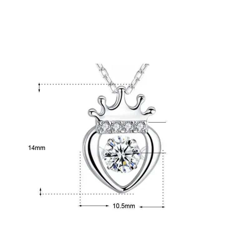 LOVCIA Women Dancing CZ Heart Crown 925 Sterling Silver Pendnat