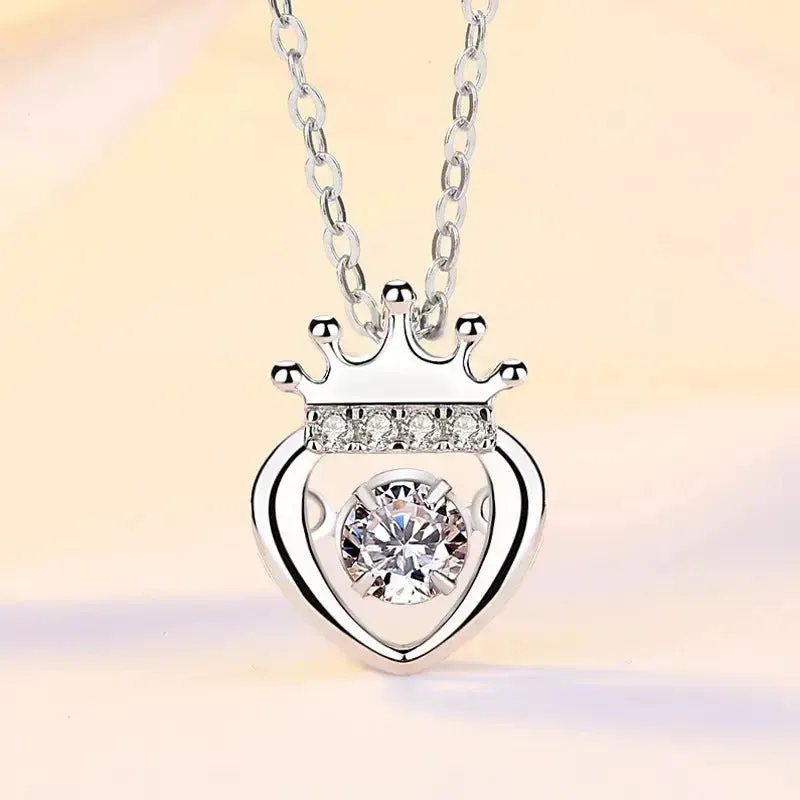 LOVCIA Women Dancing CZ Heart Crown 925 Sterling Silver Pendnat
