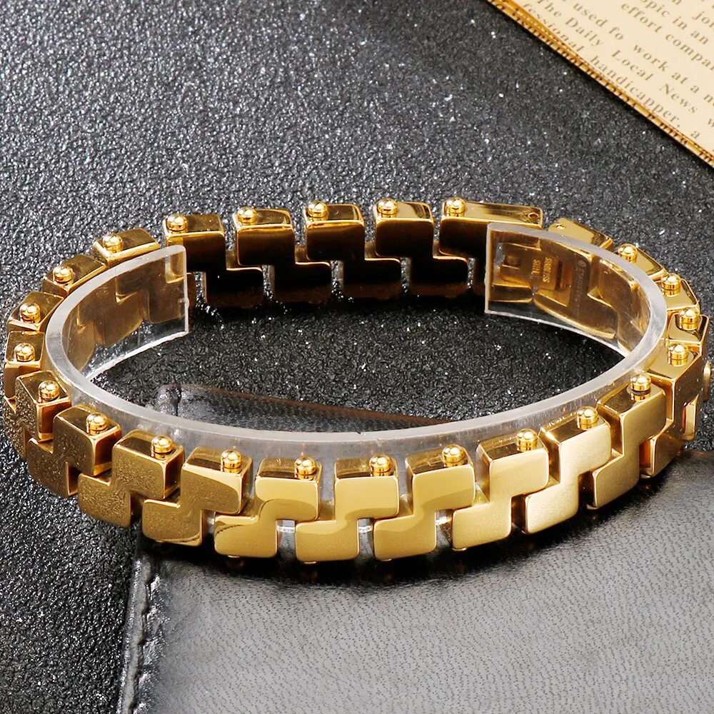 Man Bracelet Men's In Gold Plated Stainless Steel Chain Wrist Bracelets