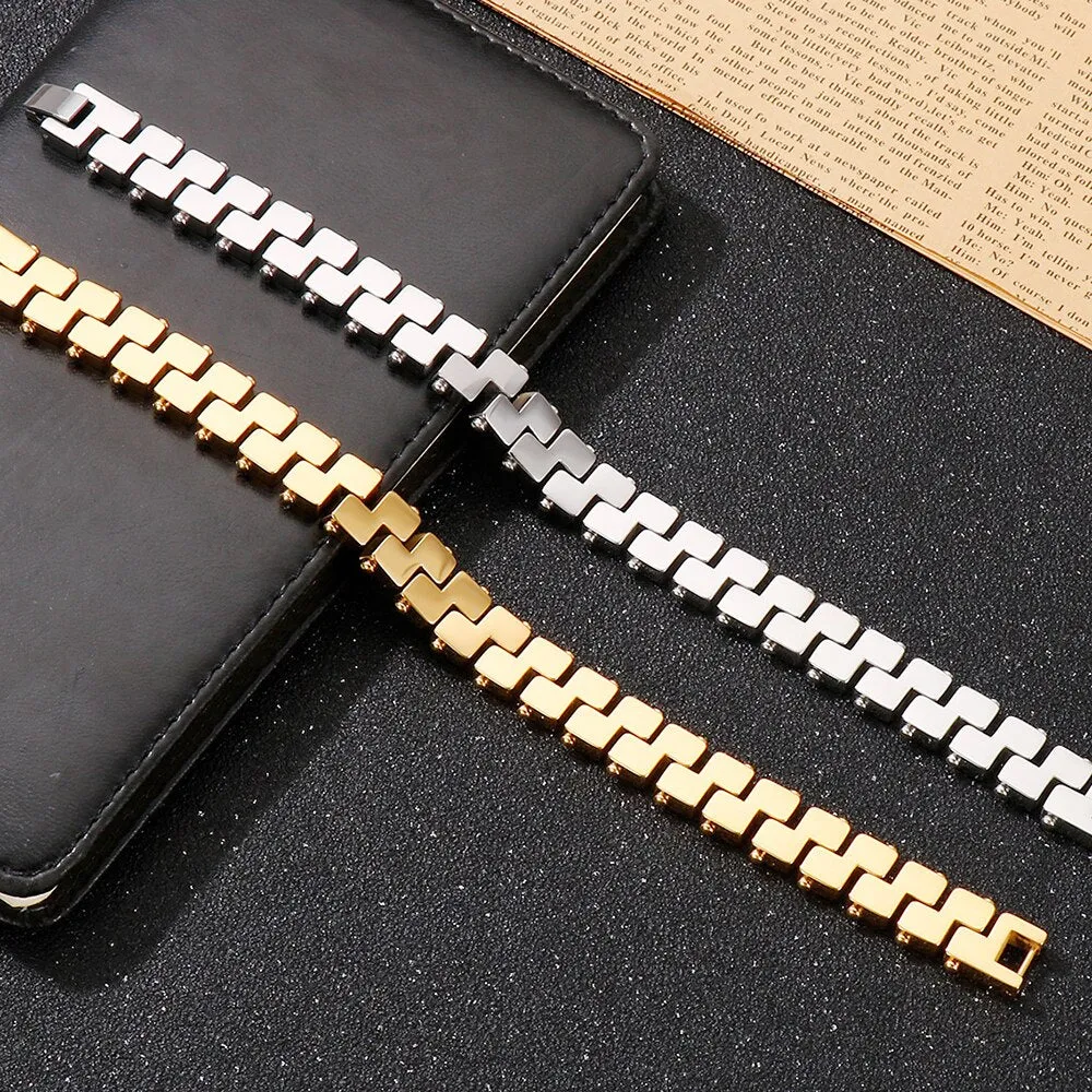 Man Bracelet Men's In Gold Plated Stainless Steel Chain Wrist Bracelets
