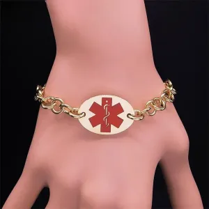 Medical Alert ID Chain Bracelet Gold Color Stainless Steel Emergency Reminder Charm Bracelets
