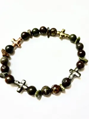 Men’s Stone and Hammered Cross Bracelet