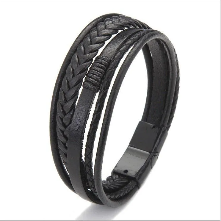 Men's Trendy Leather Braided Alloy Magnetic Clasp Bracelets