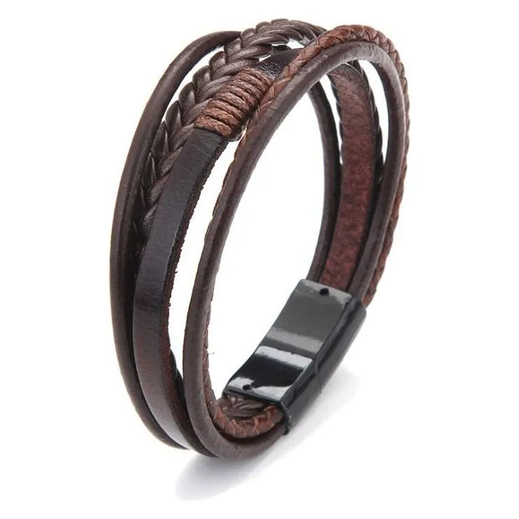 Men's Trendy Leather Braided Alloy Magnetic Clasp Bracelets