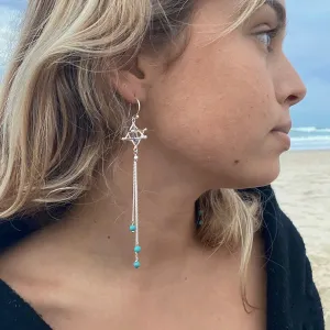 Merkaba Sacred Geometry Earrings silver chain & Turquoise