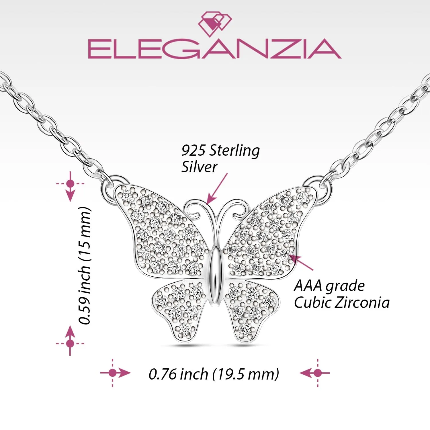 Monarch CZ Butterfly Necklace Sterling Silver