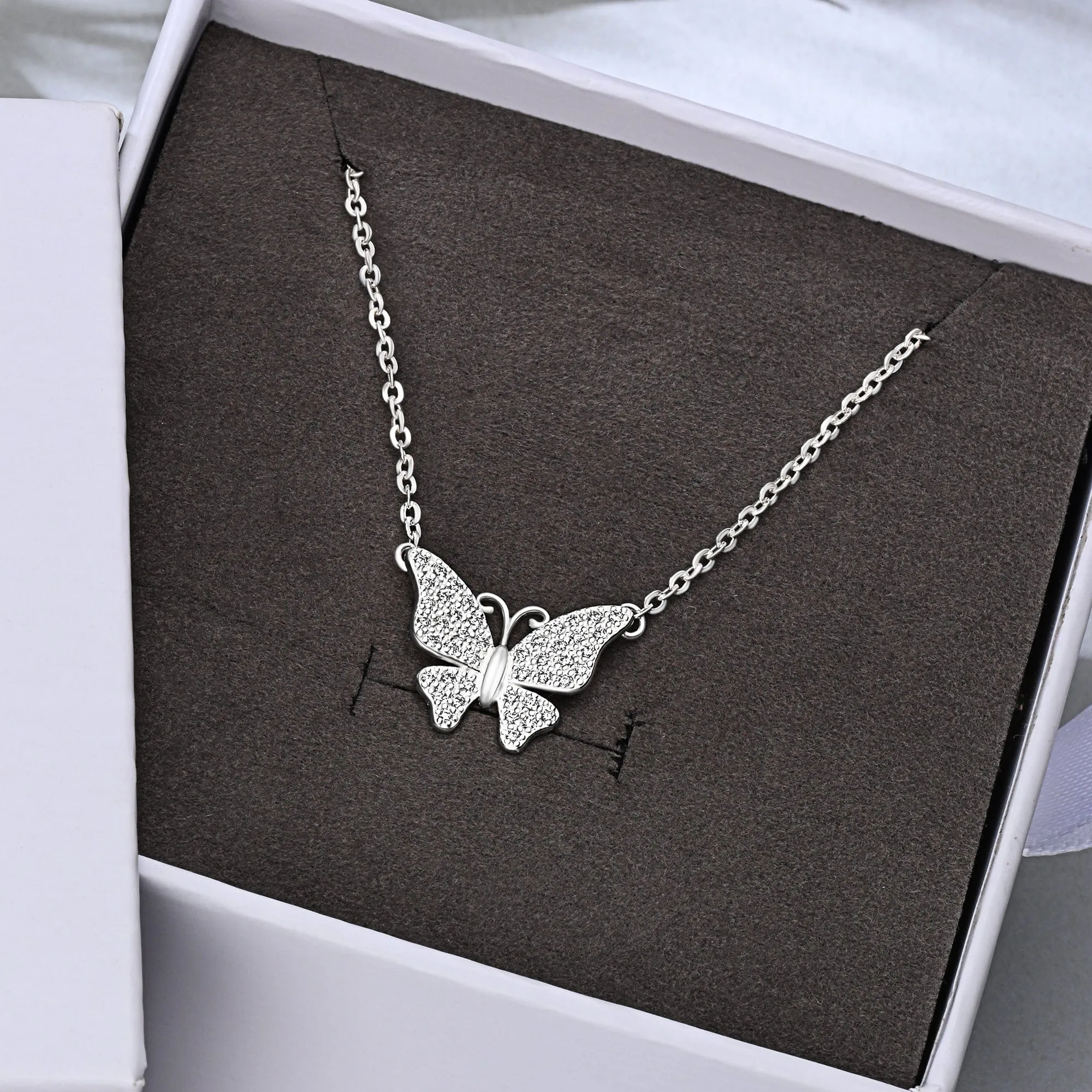 Monarch CZ Butterfly Necklace Sterling Silver