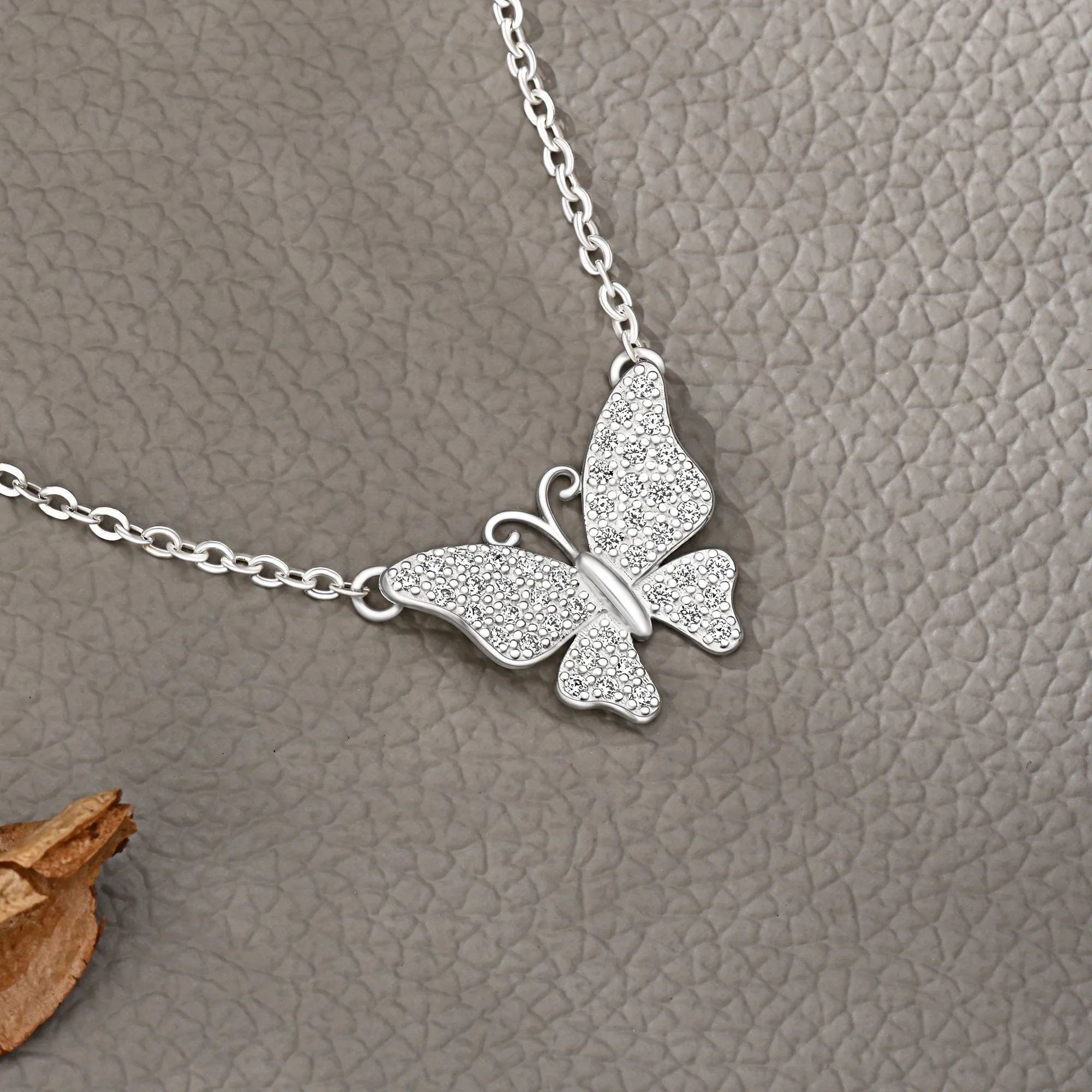Monarch CZ Butterfly Necklace Sterling Silver